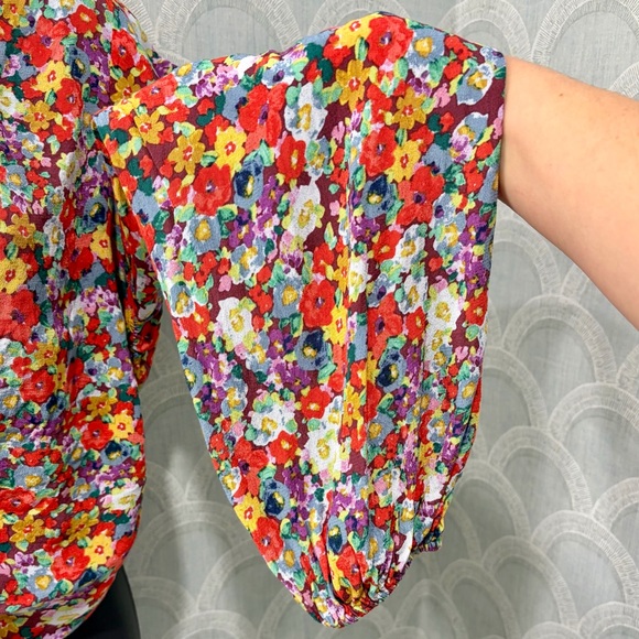 H&M FLORAL DRAWSTRING-FRONT CRÊPE BLOUSE, SZ L NWOT - Picture 6 of 9